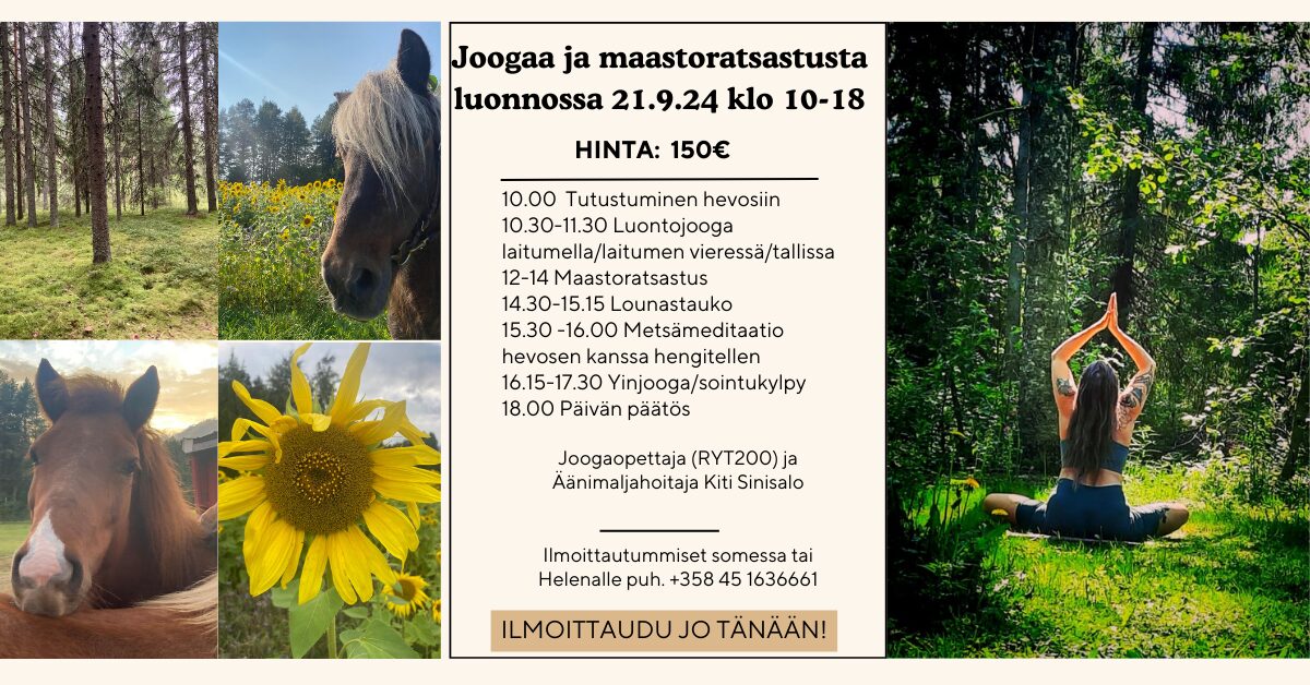 Joogaa ja maastoratsastusta luonnossa