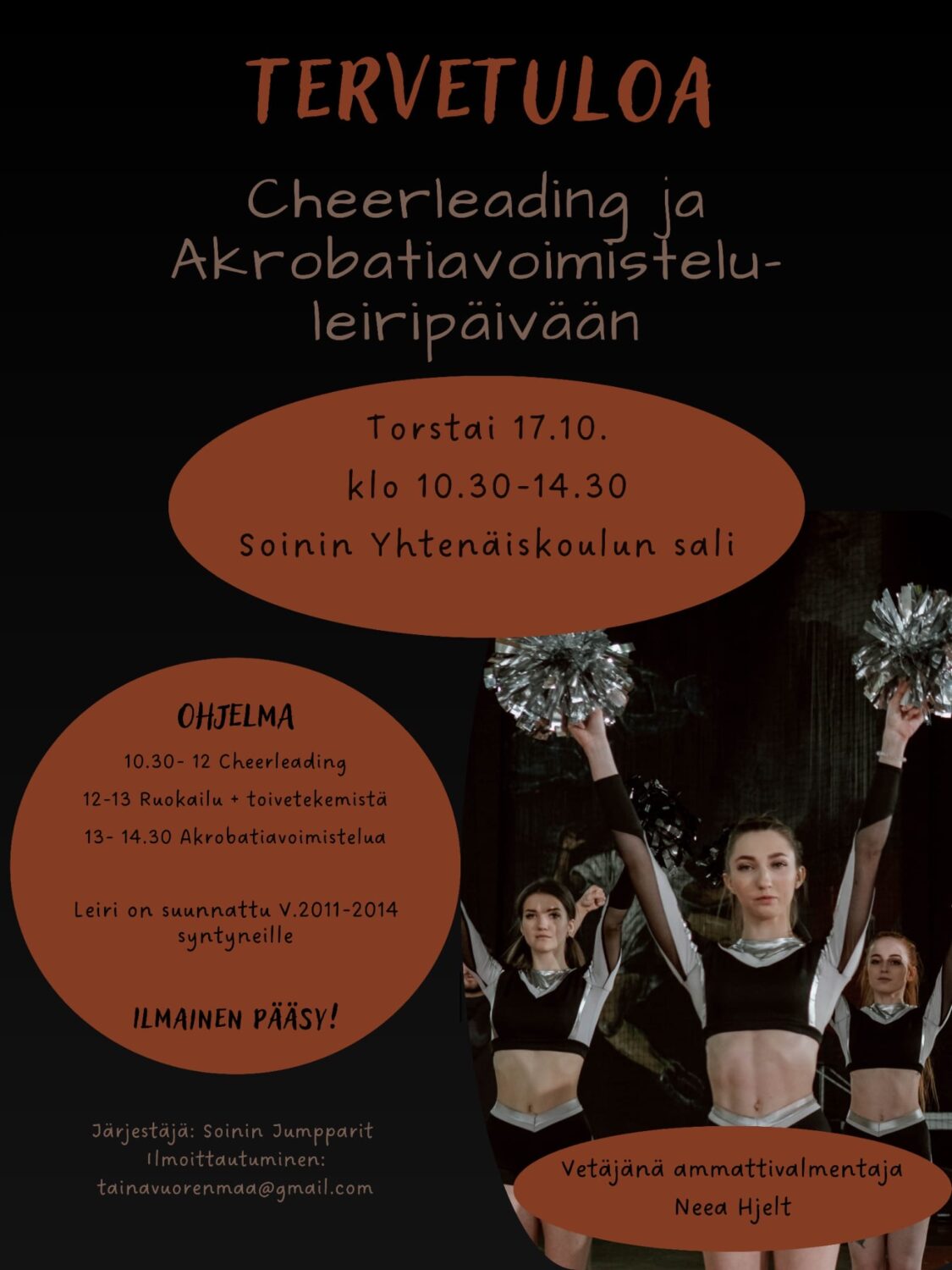 Cheerleading ja akrobatiavoimistelu-leiripäivä