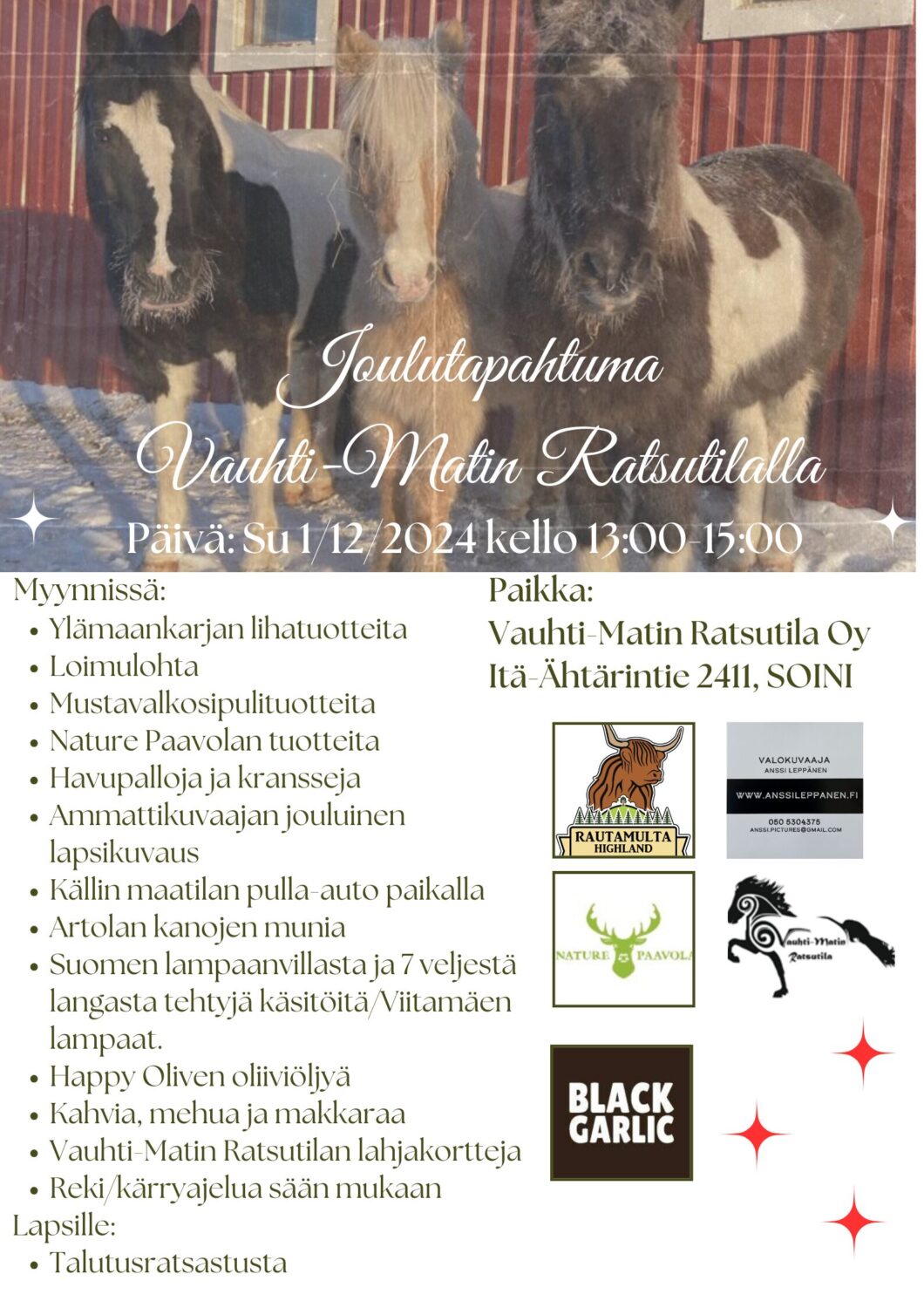 Joulutapahtuma Vauhti-Matin Ratsutilalla