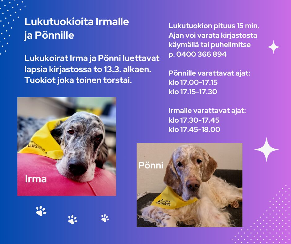 Lukukoirat Irma ja Pönni kirjastossa