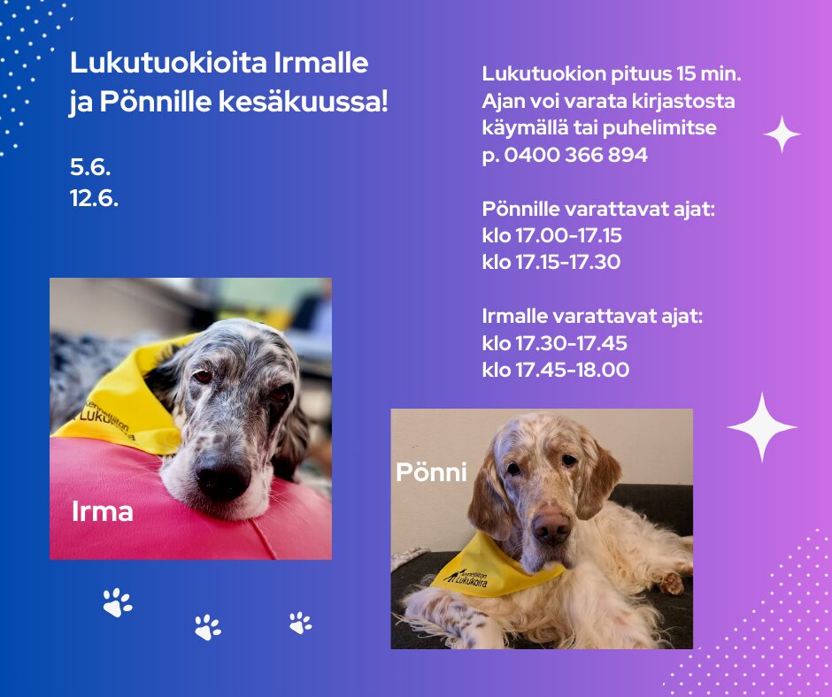 Lukukoirat Irma ja Pönni kirjastossa