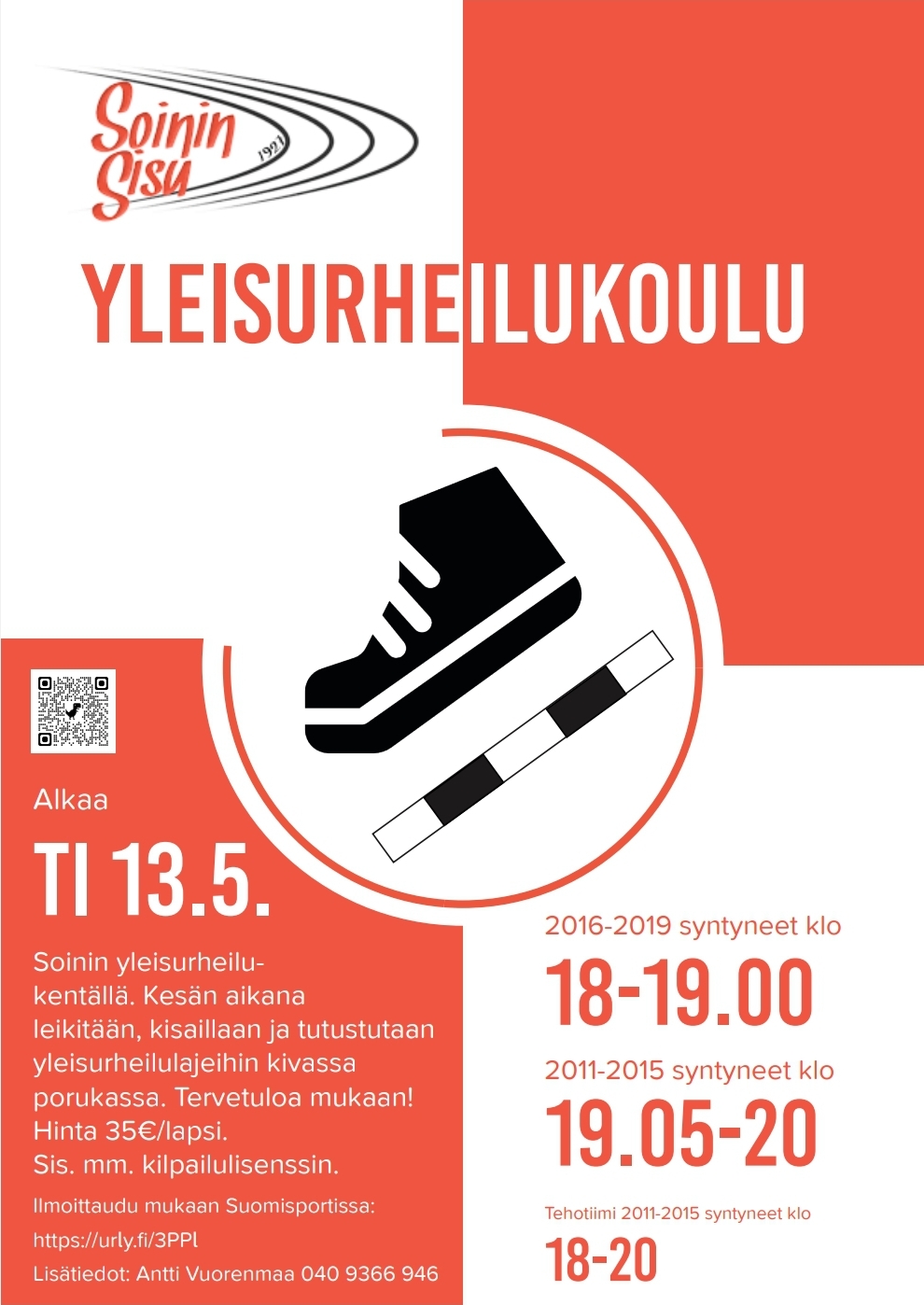 Yleisurheilukoulu 2025 alkaa 13.5.