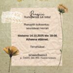 Runopiiri kokoontuu tiistaina 14.10. kirjastossa