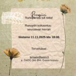 Runopiiri kirjastossa tiistaina 11.11. klo 18:00