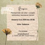 Runopiiristä tuli totta! -runopiiri kokoontuu 9.12.