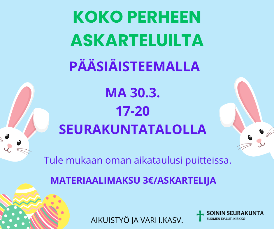 Koko perheen pääsiäisaskartelu seurakuntatalolla